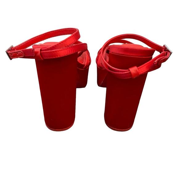 Steve Madden Gutsy Platform Pump Red Satin Block Heel Sandals Y2K Style Size 7 - Picture 6 of 9